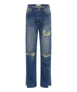 Denim Jeans|ONE TEASPOON Shredded Gold Billie Low Slung Straight Leg Mid Waist Denim Jeans