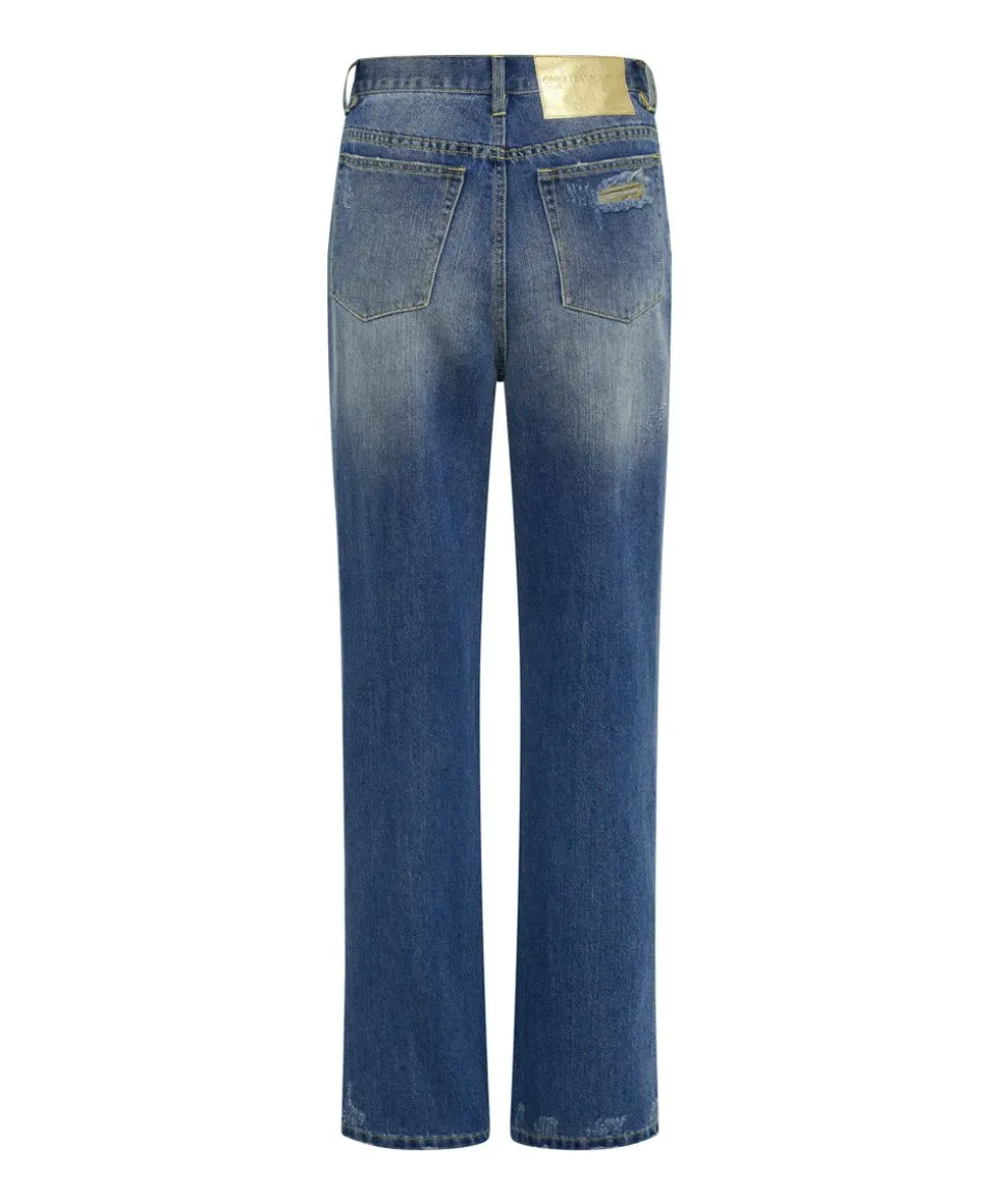 Denim Jeans|ONE TEASPOON Shredded Gold Billie Low Slung Straight Leg Mid Waist Denim Jeans