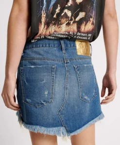Denim Skirts|ONE TEASPOON Shredded Gold Junkyard Denim Skirt