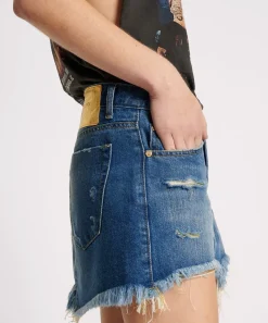 Denim Skirts|ONE TEASPOON Shredded Gold Junkyard Denim Skirt