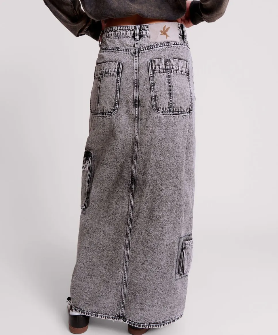 Denim Skirts|ONE TEASPOON Slate Acid 90S Cargo Pocket Column Denim Skirt
