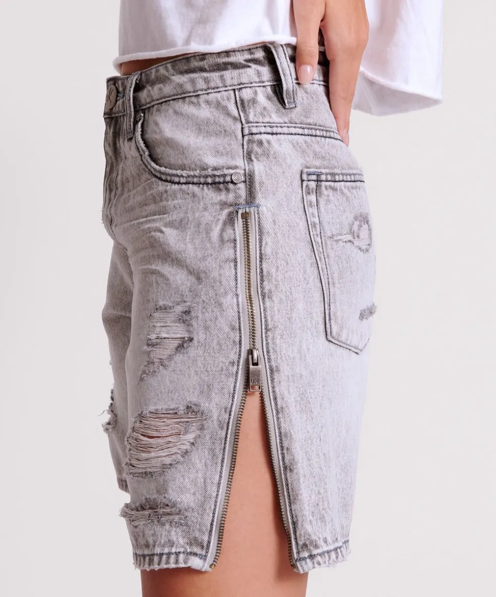Denim Shorts|ONE TEASPOON Slate Acid Zipped Up Jackson Mid Waist Wide Leg Shorts