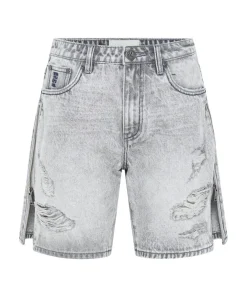 Denim Shorts|ONE TEASPOON Slate Acid Zipped Up Jackson Mid Waist Wide Leg Shorts