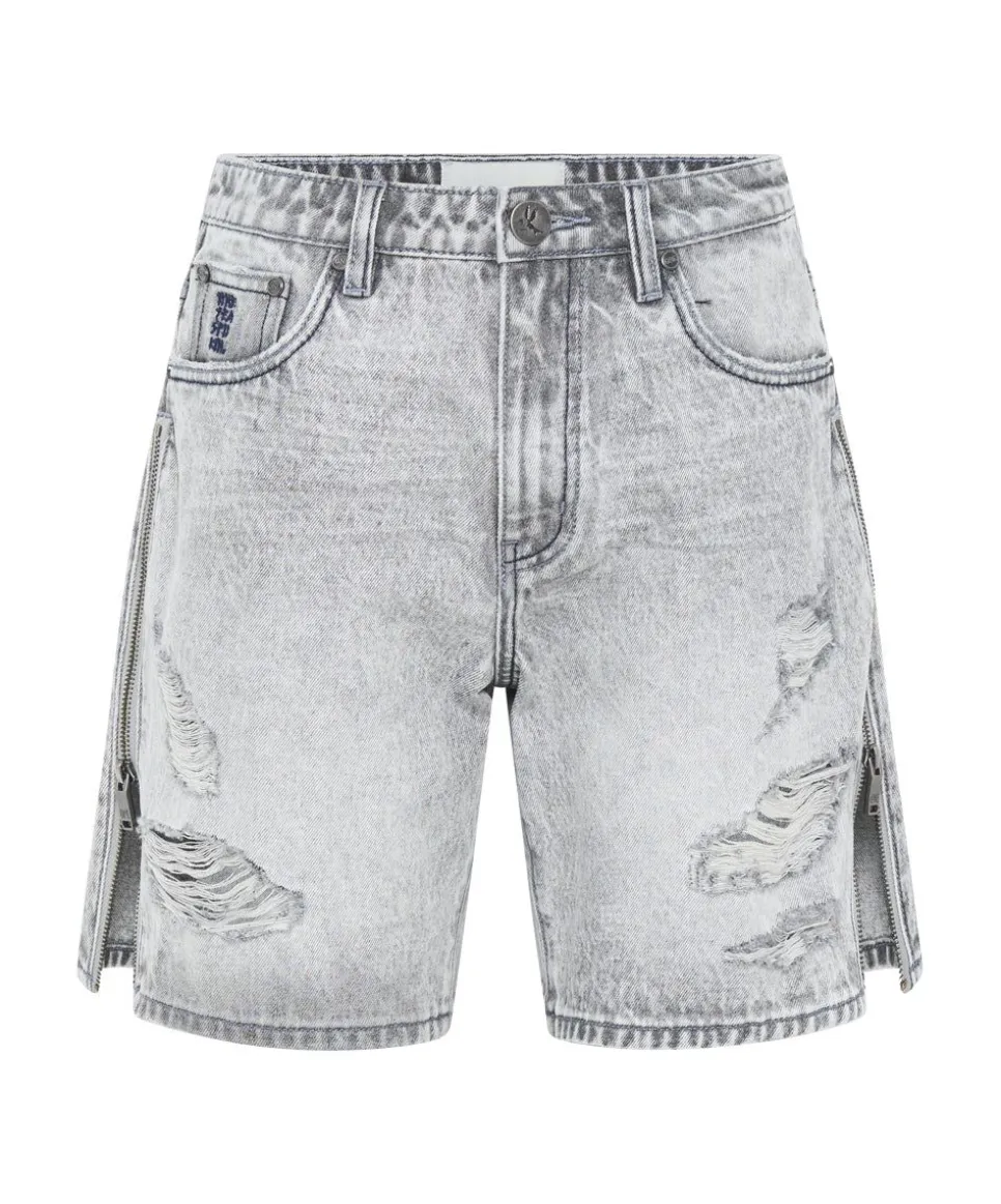 Denim Shorts|ONE TEASPOON Slate Acid Zipped Up Jackson Mid Waist Wide Leg Shorts