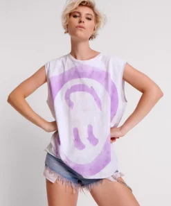 Tees & Tanks|ONE TEASPOON Smiley Violet Hand Stained Tank