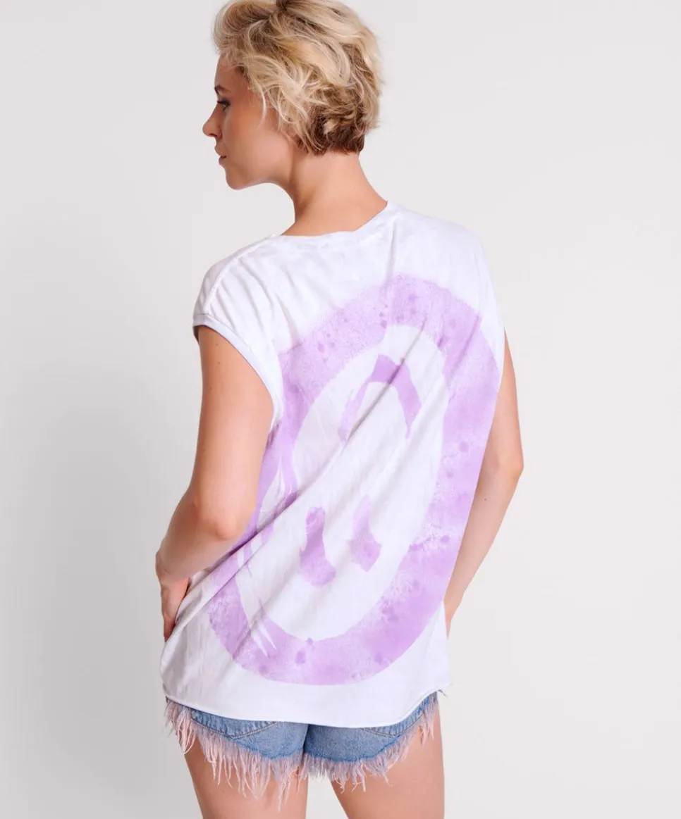 Tees & Tanks|ONE TEASPOON Smiley Violet Hand Stained Tank