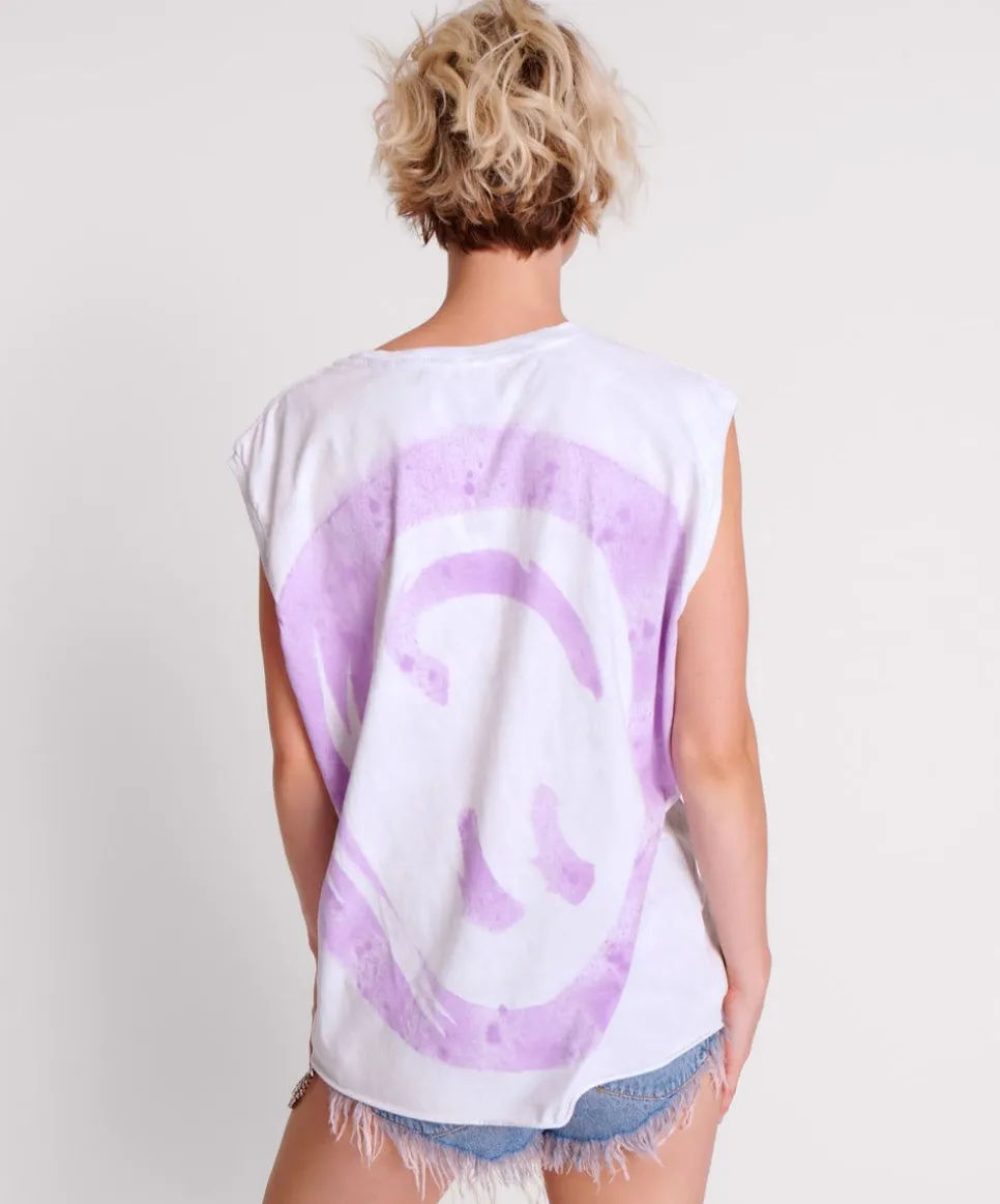 Tees & Tanks|ONE TEASPOON Smiley Violet Hand Stained Tank