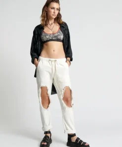 Denim Jeans|ONE TEASPOON Soft White Shabbies Drawstring Boyfriend Jeans
