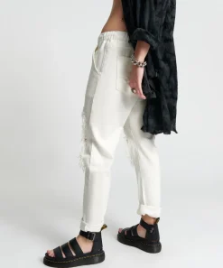 Denim Jeans|ONE TEASPOON Soft White Shabbies Drawstring Boyfriend Jeans