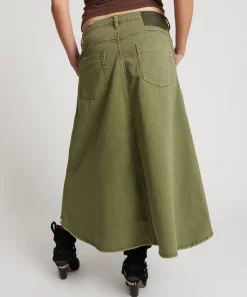 Denim Skirts|ONE TEASPOON St Khaki Mrs Carter Long Denim Skirt