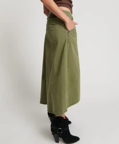 Denim Skirts|ONE TEASPOON St Khaki Mrs Carter Long Denim Skirt