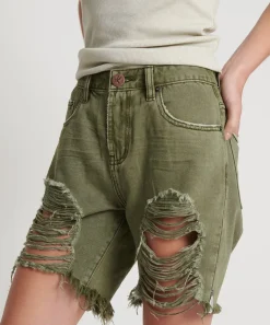 Denim Shorts|ONE TEASPOON St Khaki Stevies High Waist Long Length Boyfriend