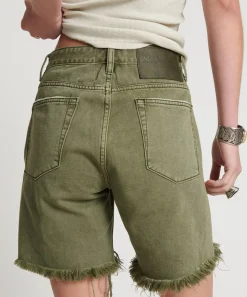 Denim Shorts|ONE TEASPOON St Khaki Stevies High Waist Long Length Boyfriend
