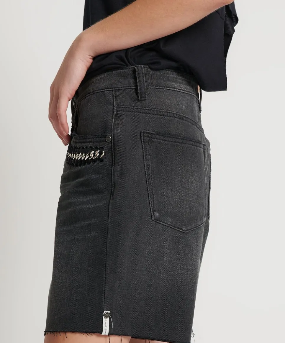 Denim Shorts|ONE TEASPOON Storm Grey Jackson Mid Waist Wide Leg Shorts