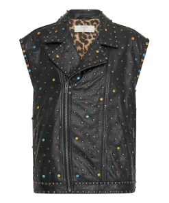 Leather Jackets|ONE TEASPOON Studded Jewel Leather Eagle Punk Sleeveless Jacket