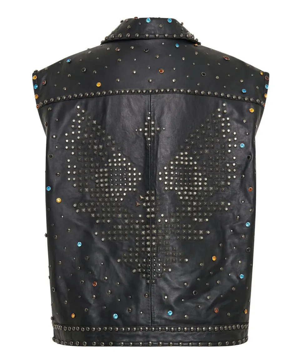 Leather Jackets|ONE TEASPOON Studded Jewel Leather Eagle Punk Sleeveless Jacket