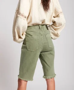 Denim Shorts|ONE TEASPOON Super Khaki Cut Off Truckers Mid Waist Long Length Shorts