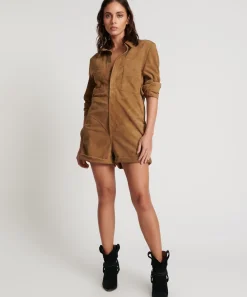 Denim Jumpsuits|ONE TEASPOON Tan Suede Prophecy Jumpsuit