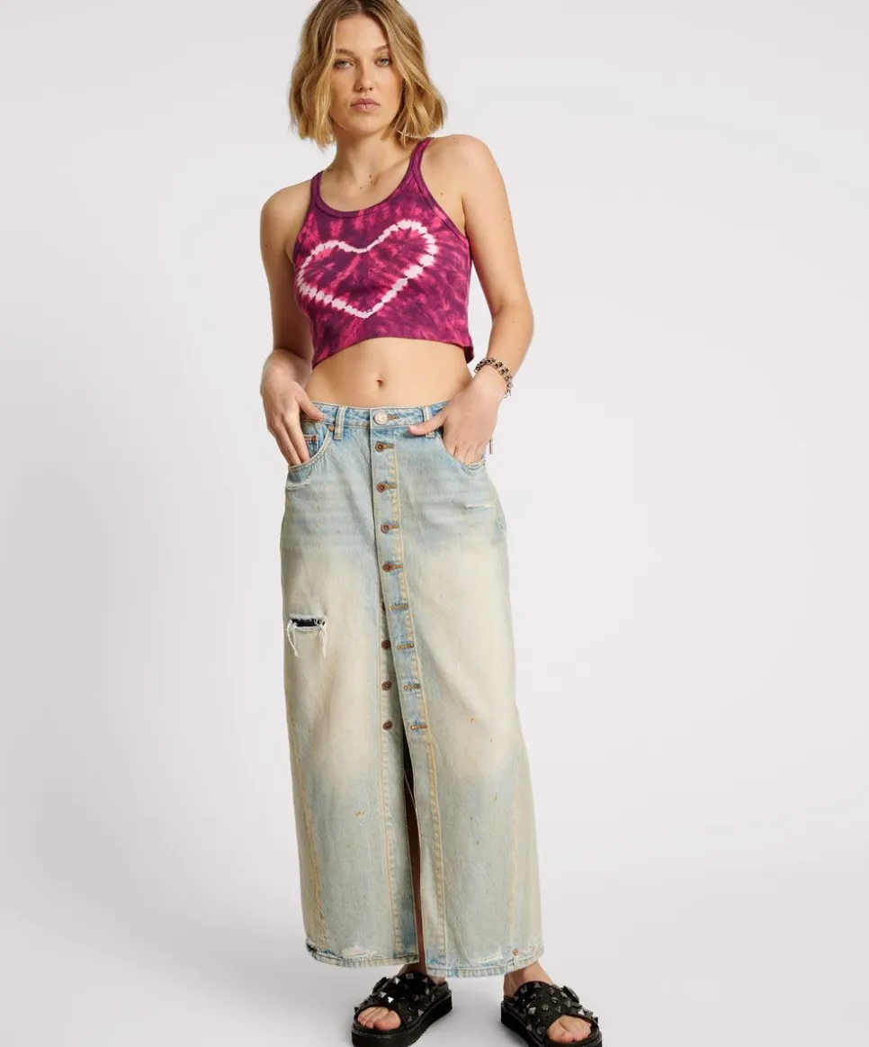 Tees & Tanks|ONE TEASPOON Tie Dye Heart Cropped Rib Tank