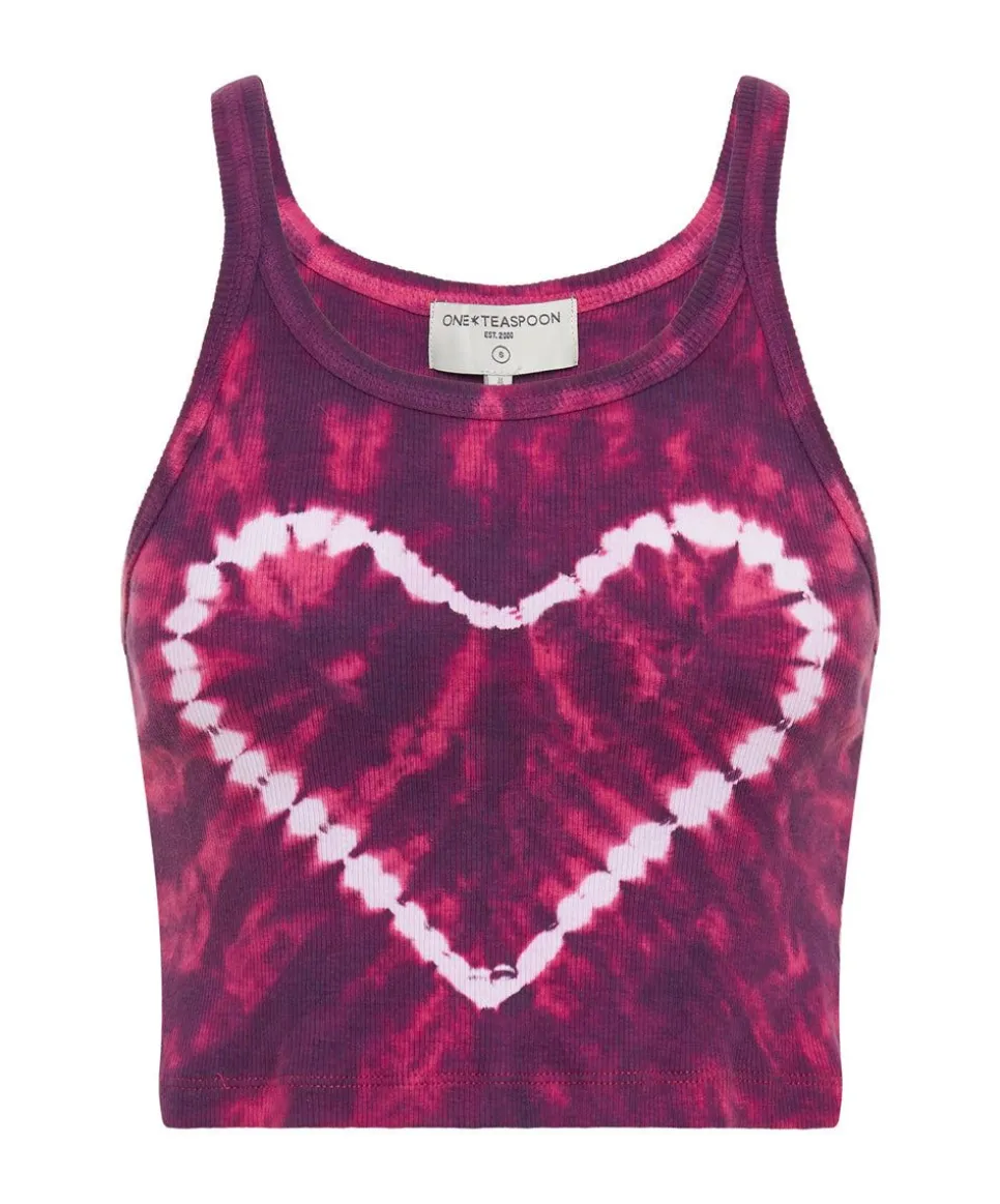 Tees & Tanks|ONE TEASPOON Tie Dye Heart Cropped Rib Tank