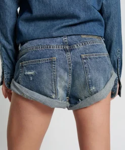 Denim Shorts|ONE TEASPOON Used Blue Bandits Low Waist Denim Shorts