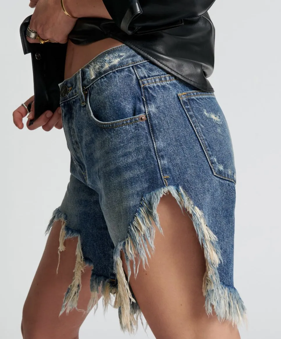 Denim Shorts|ONE TEASPOON Used Blue Frankies Long Length Denim Shorts