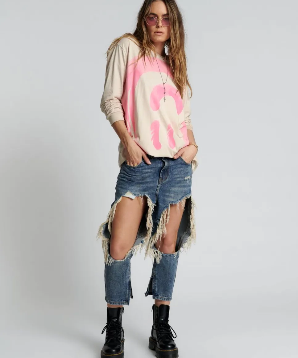 Denim Jeans|ONE TEASPOON Used Blue Kingpins Cropped Boyfriend Jeans