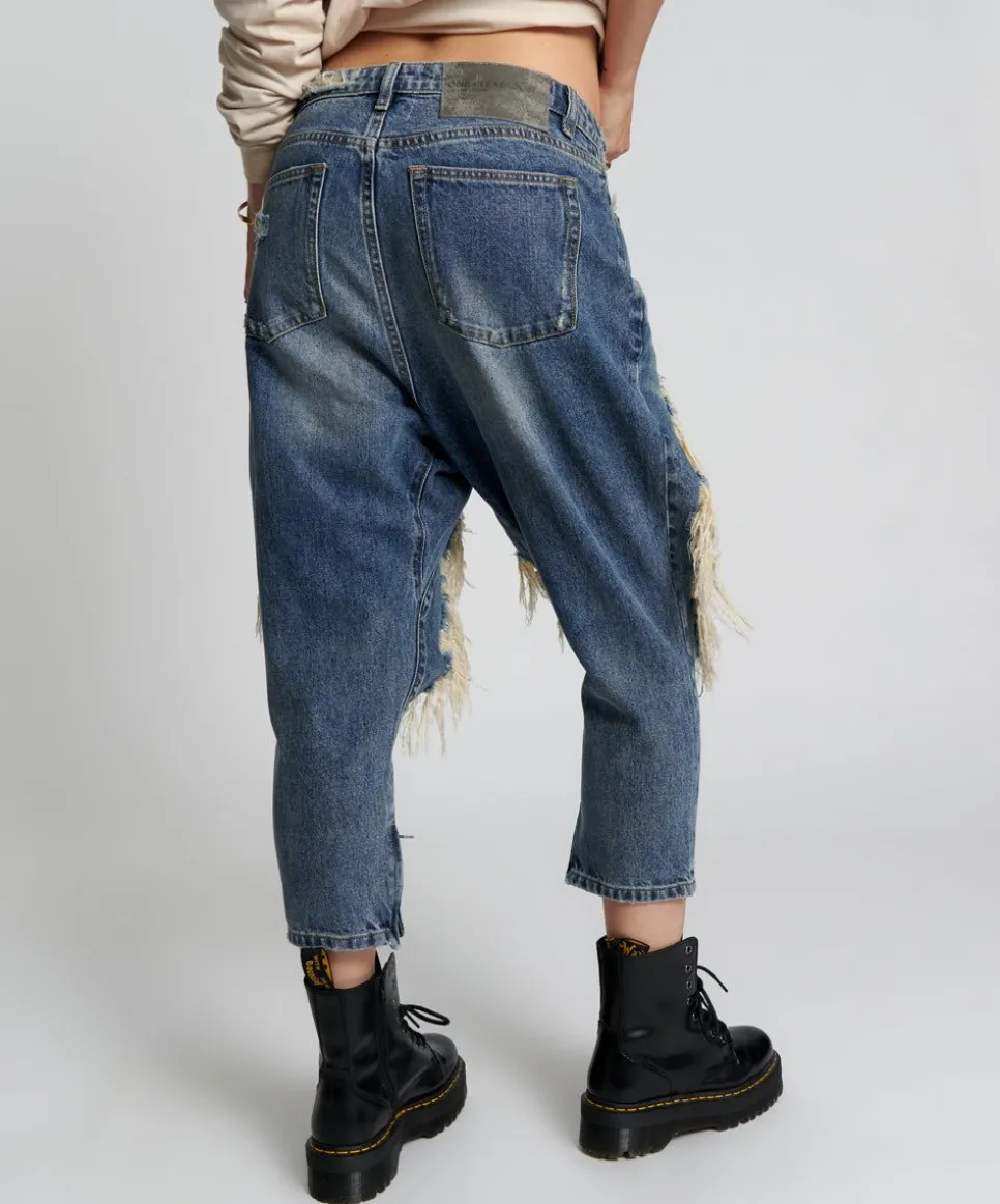 Denim Jeans|ONE TEASPOON Used Blue Kingpins Cropped Boyfriend Jeans