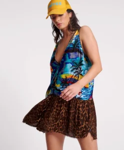 Mini Dresses|ONE TEASPOON Utopia Leopard Print Hawaiian Pop Over Dress