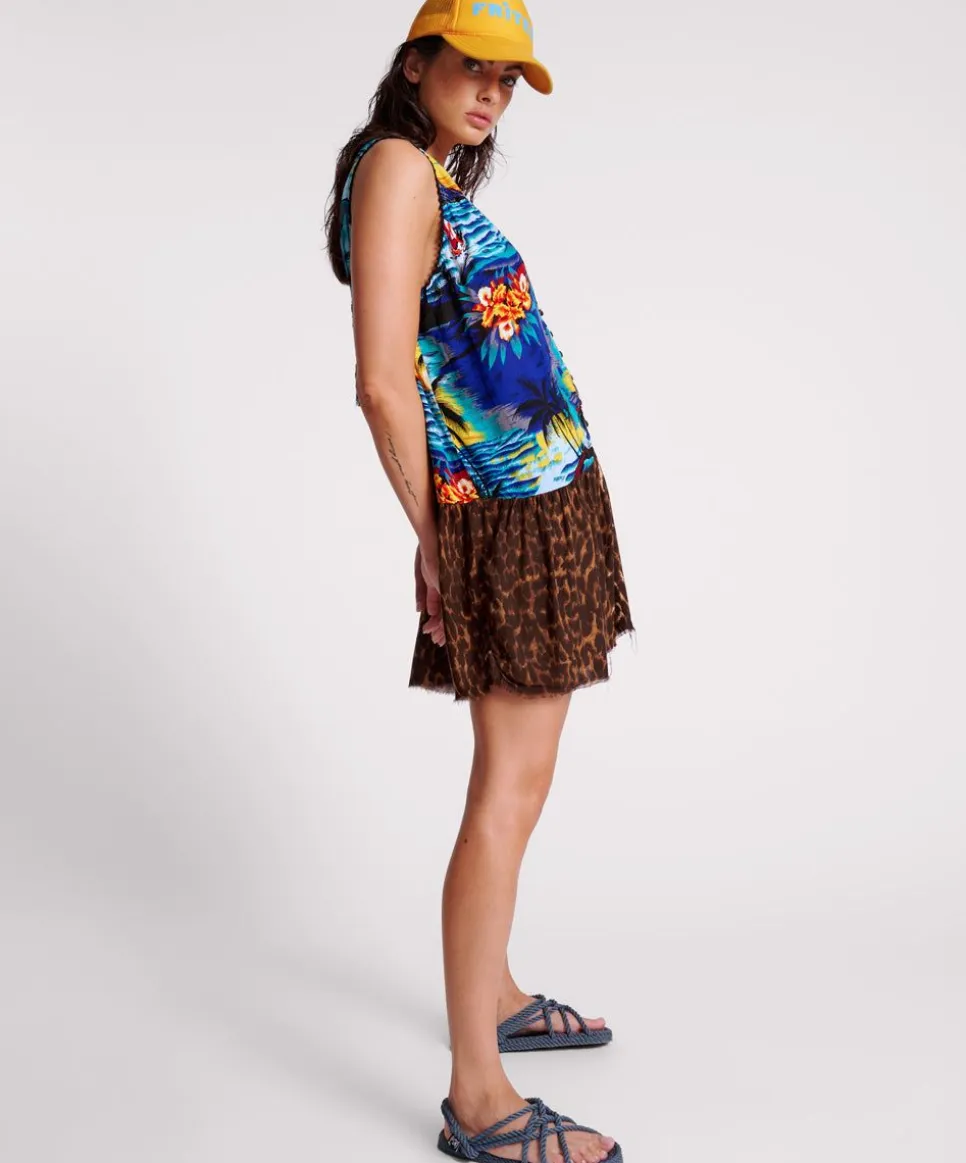 Mini Dresses|ONE TEASPOON Utopia Leopard Print Hawaiian Pop Over Dress