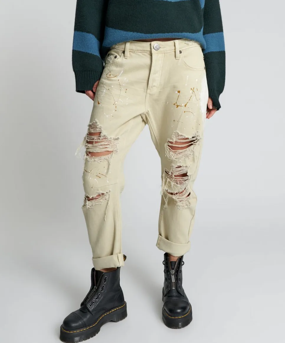 Denim Jeans|ONE TEASPOON Vegas Gold Painted Saints Boyfriend Jeans