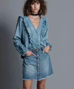 Denim Skirts|ONE TEASPOON Venice Viper High Waist Button Through Mini Skirt