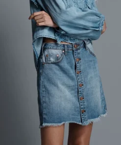 Denim Skirts|ONE TEASPOON Venice Viper High Waist Button Through Mini Skirt