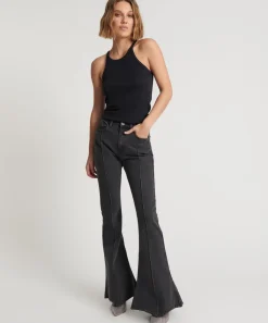 Denim Jeans|ONE TEASPOON Washed Black High Waist Trumpet Flare Jeans