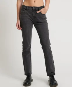 Denim Jeans|ONE TEASPOON Washed Black Stixx Low Waist Slim Straight Leg Denm Jeans
