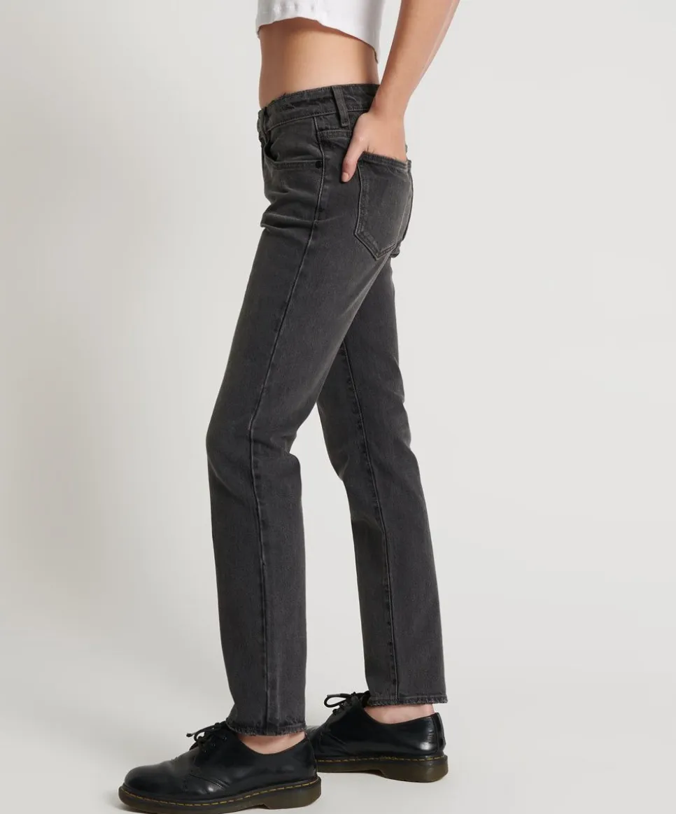 Denim Jeans|ONE TEASPOON Washed Black Stixx Low Waist Slim Straight Leg Denm Jeans