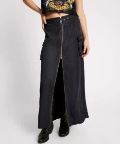 Denim Skirts|ONE TEASPOON Washed Black Tencel Parachute Skirt