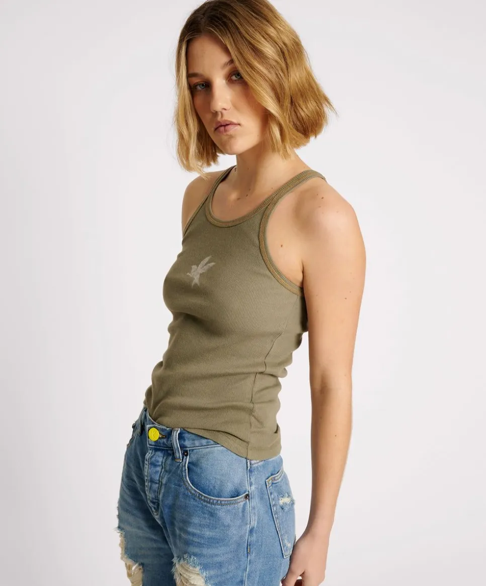 Tees & Tanks|ONE TEASPOON Washed Khaki Rib Singlet