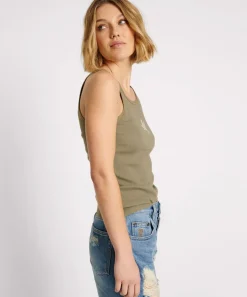 Tees & Tanks|ONE TEASPOON Washed Khaki Rib Singlet