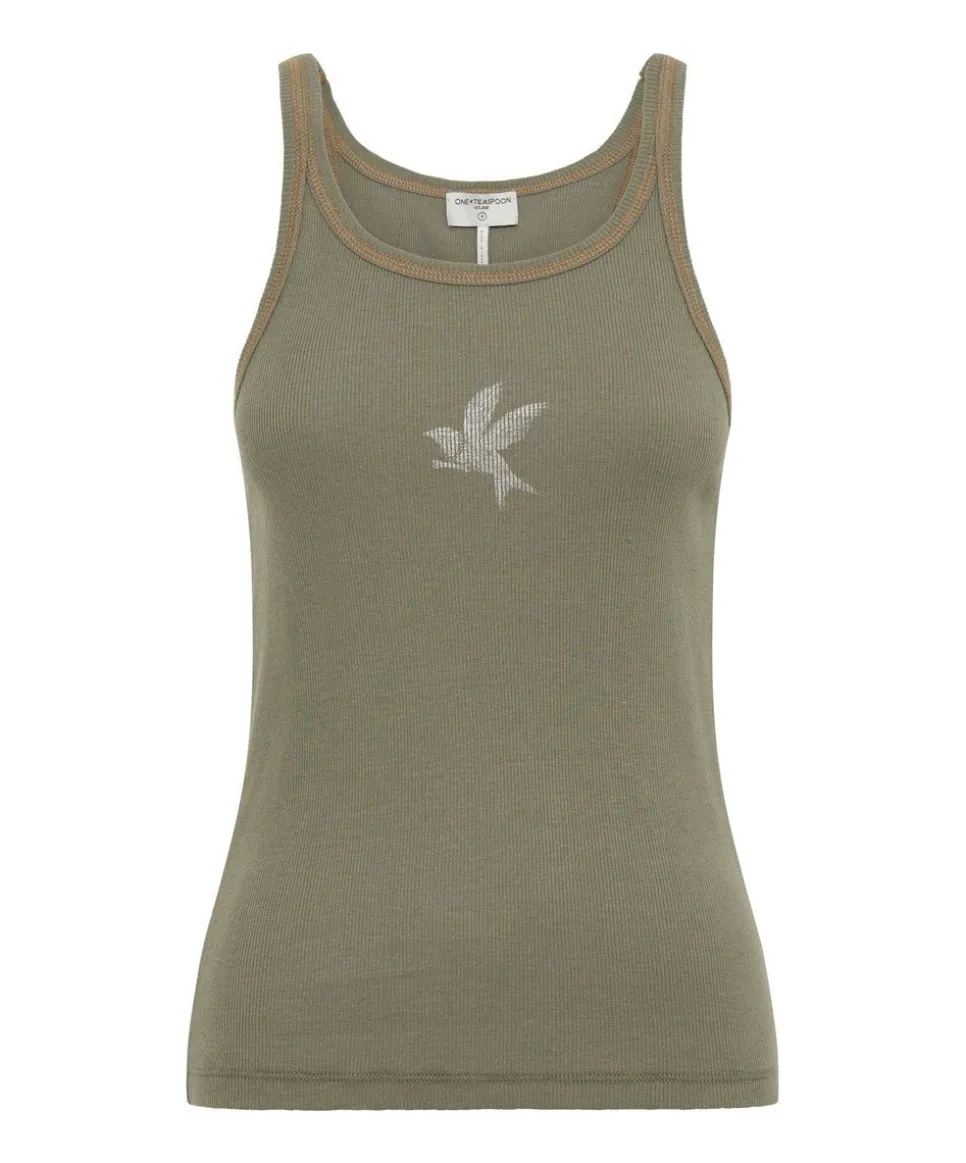 Tees & Tanks|ONE TEASPOON Washed Khaki Rib Singlet