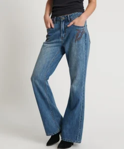 Denim Jeans|ONE TEASPOON Westland Blue Motif Charlie Slim High Waist Bootcut Denim Jeans