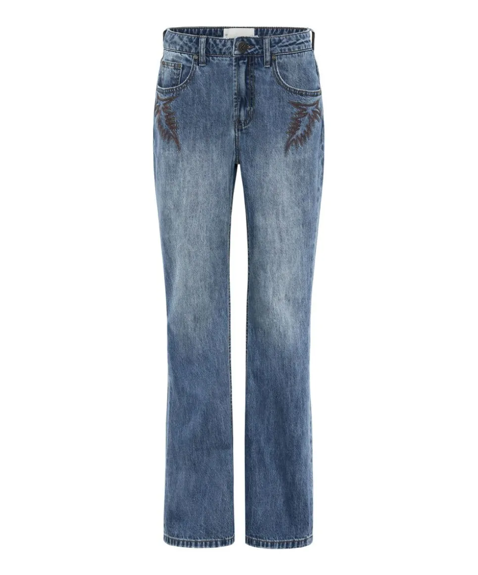Denim Jeans|ONE TEASPOON Westland Blue Motif Charlie Slim High Waist Bootcut Denim Jeans