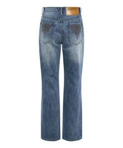 Denim Jeans|ONE TEASPOON Westland Blue Motif Charlie Slim High Waist Bootcut Denim Jeans