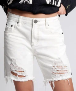 Denim Shorts|ONE TEASPOON White Beauty Stevies Long Length Boyfriend Shorts