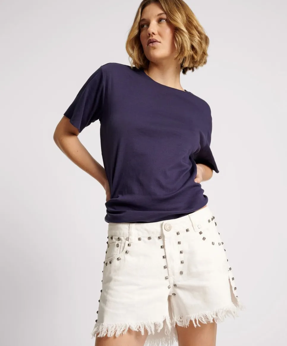 Denim Shorts|ONE TEASPOON White Beauty Studded Marlons Low Waist Boyfriend Shorts