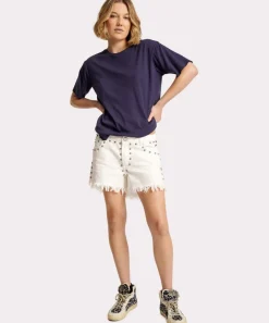 Denim Shorts|ONE TEASPOON White Beauty Studded Marlons Low Waist Boyfriend Shorts