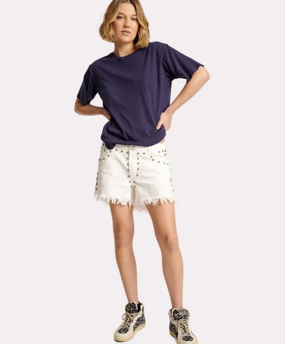 Denim Shorts|ONE TEASPOON White Beauty Studded Marlons Low Waist Boyfriend Shorts