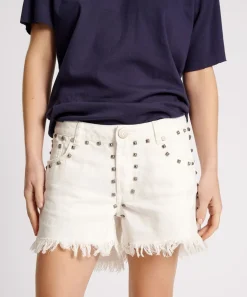 Denim Shorts|ONE TEASPOON White Beauty Studded Marlons Low Waist Boyfriend Shorts