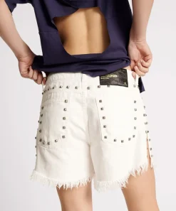 Denim Shorts|ONE TEASPOON White Beauty Studded Marlons Low Waist Boyfriend Shorts