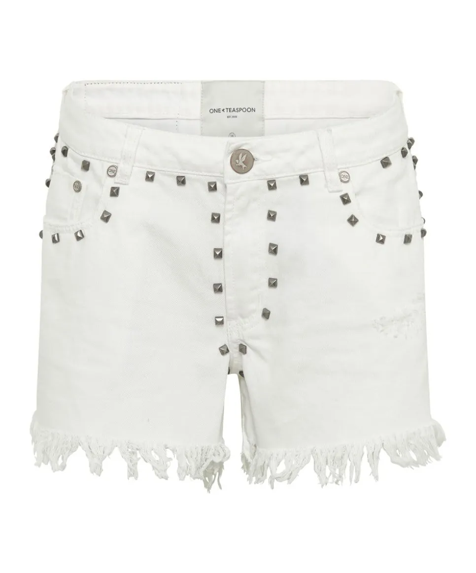 Denim Shorts|ONE TEASPOON White Beauty Studded Marlons Low Waist Boyfriend Shorts